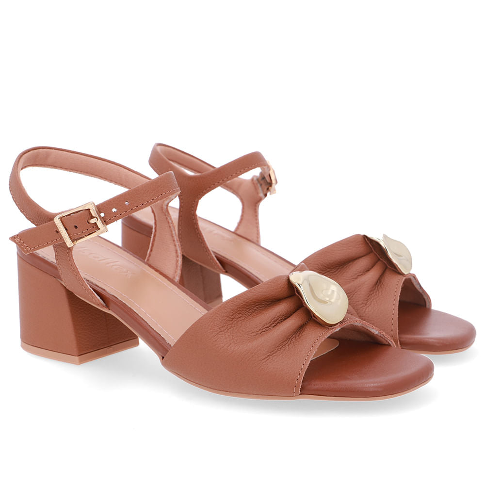 Sandália Couro Marrom Tira Elástico