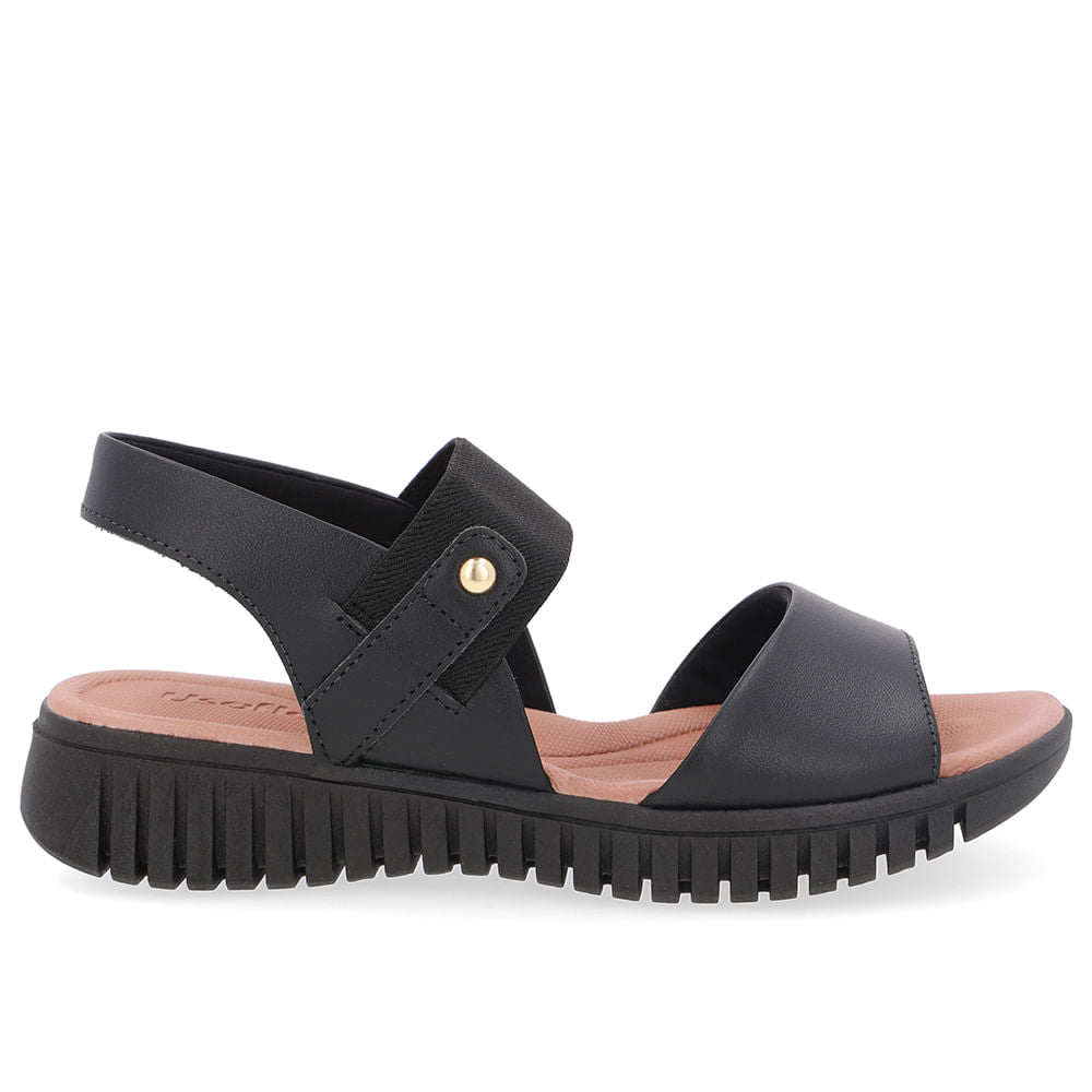 Sandália Plataforma Couro Preta Tira Elástico