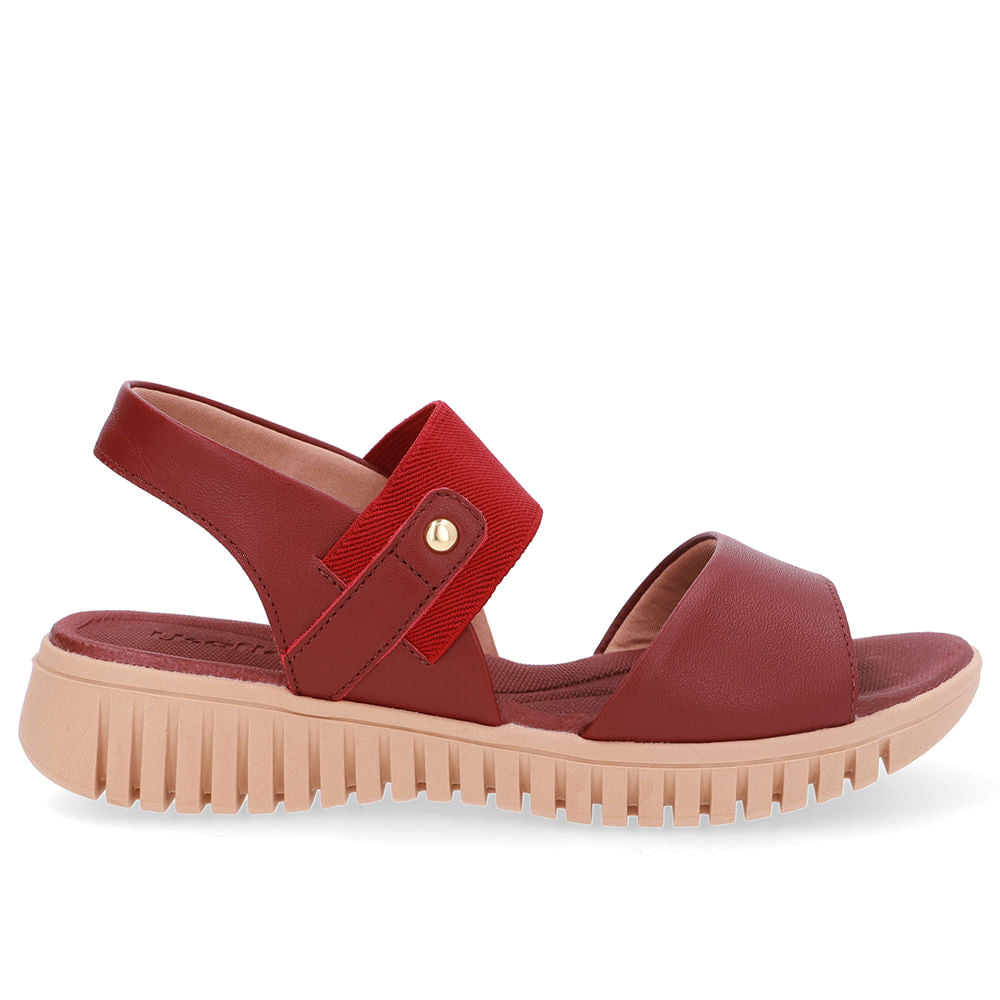 Sandália Plataforma Couro Vermelha Tira Elástico