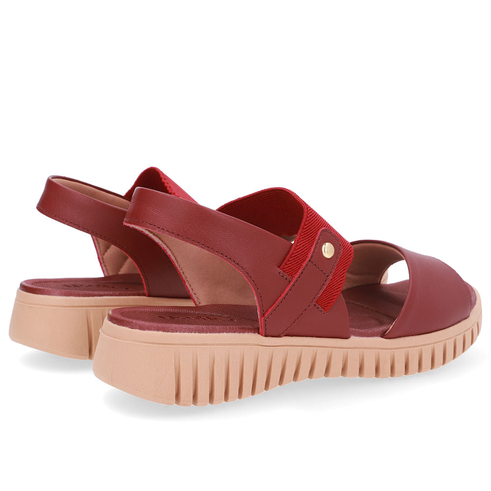 Sandália Plataforma Couro Vermelha Tira Elástico