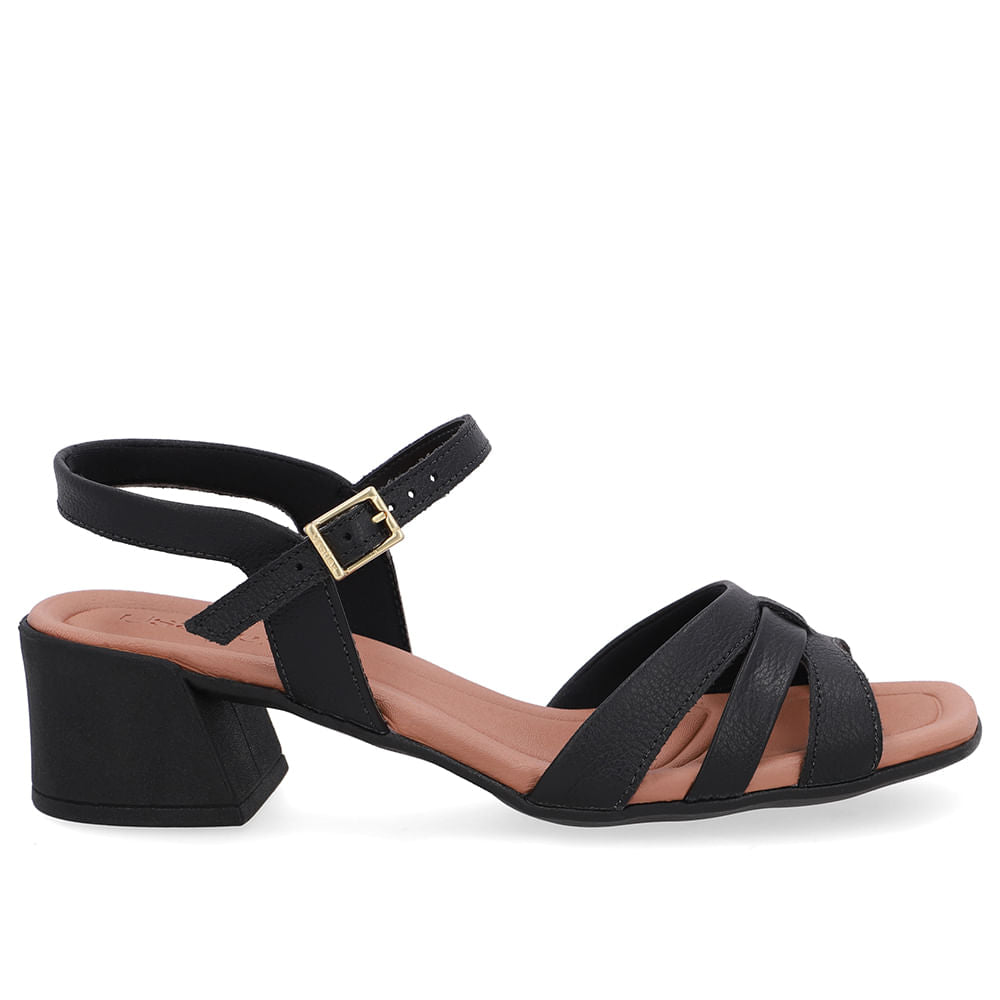 Sandália Salto Bloco Couro Preta