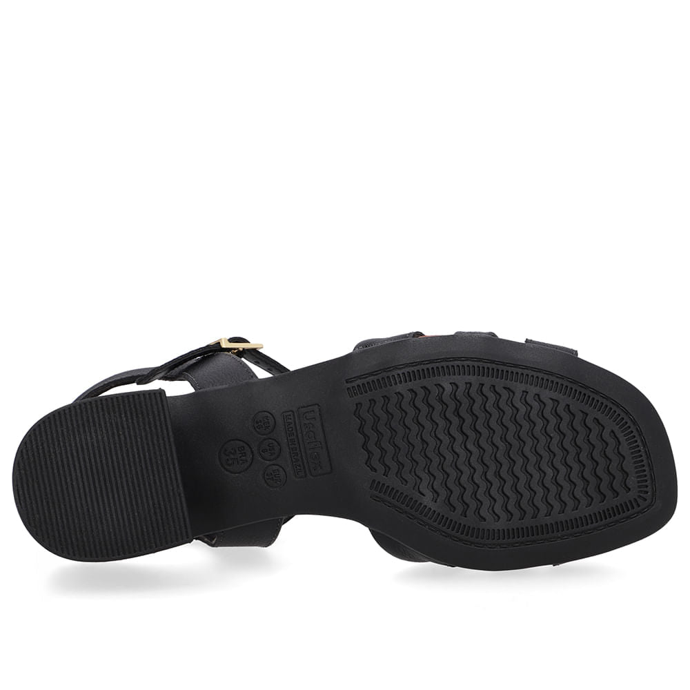 Sandália Salto Bloco Couro Preta