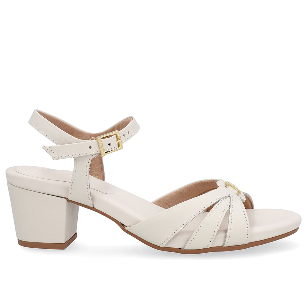 Sandália Couro Branca Marfim Tiras Lateral