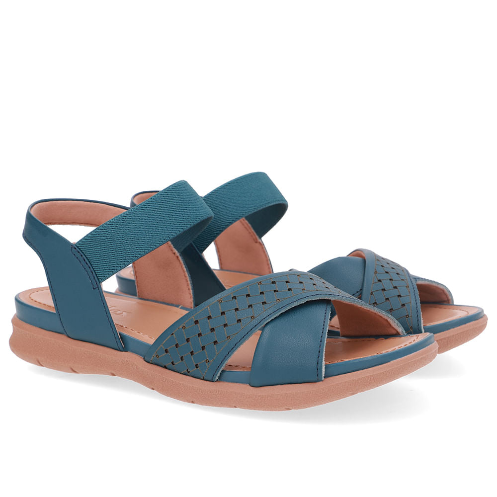 Sandália Plataforma Couro Azul Elástico