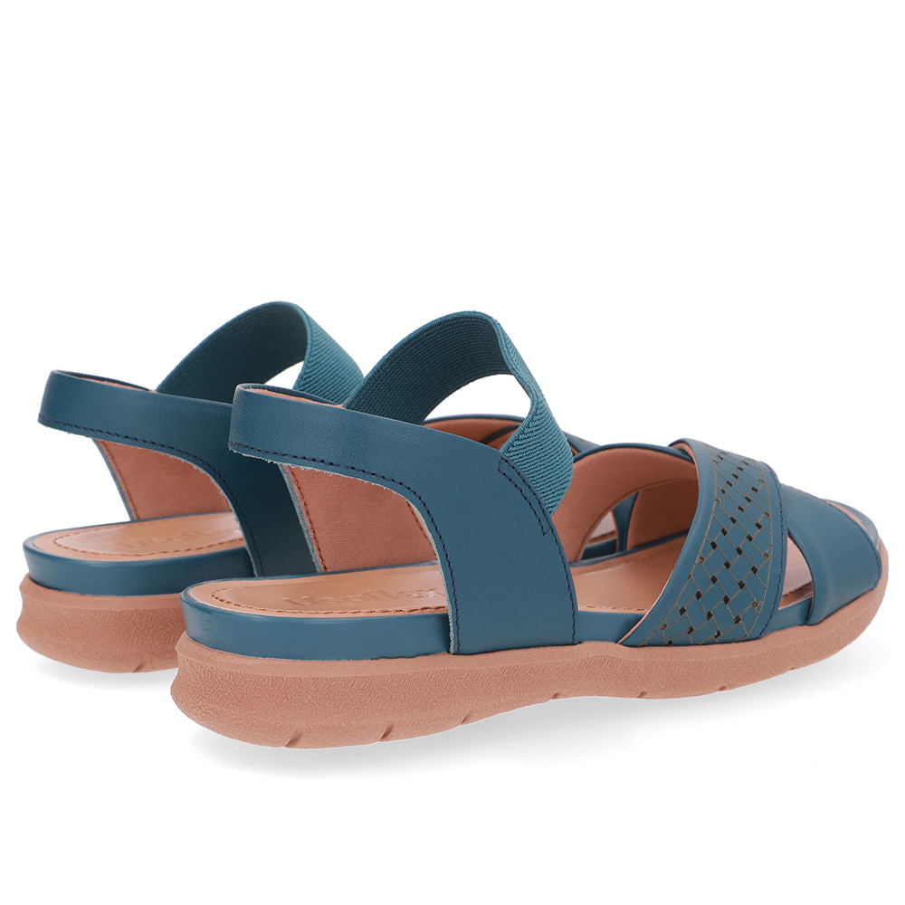 Sandália Plataforma Couro Azul Elástico