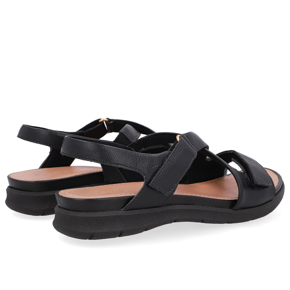 Sandália Plataforma Couro Preta Fecho-Flex