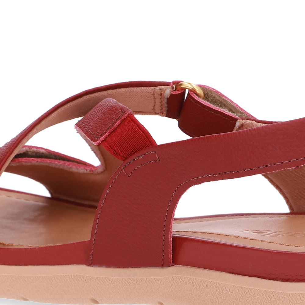 Sandália Plataforma Couro Vermelha Fecho-Flex