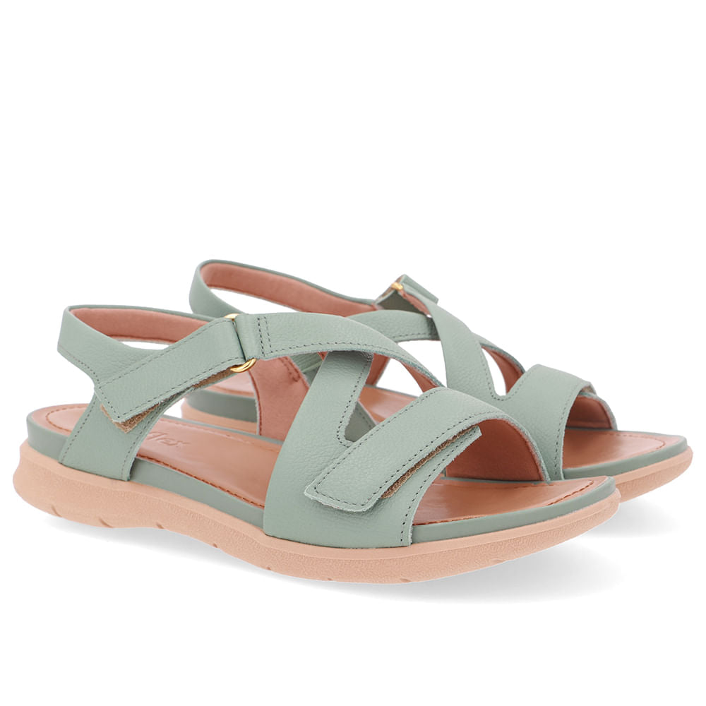 Sandália Plataforma Couro Verde Fecho-Flex