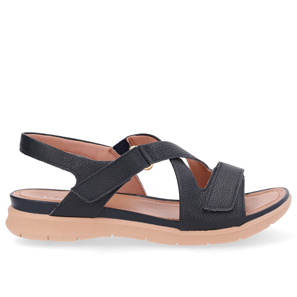 Sandália Plataforma Couro Azul Fecho-Flex