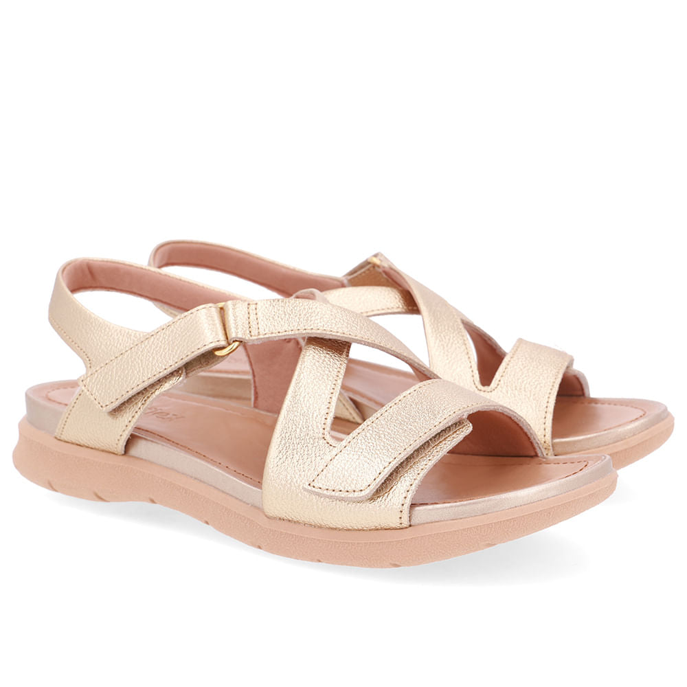 Sandália Plataforma Couro Dourado Fecho-Flex