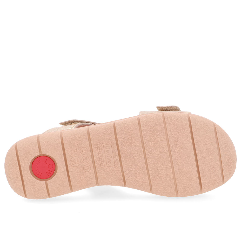 Sandália Plataforma Couro Dourado Fecho-Flex