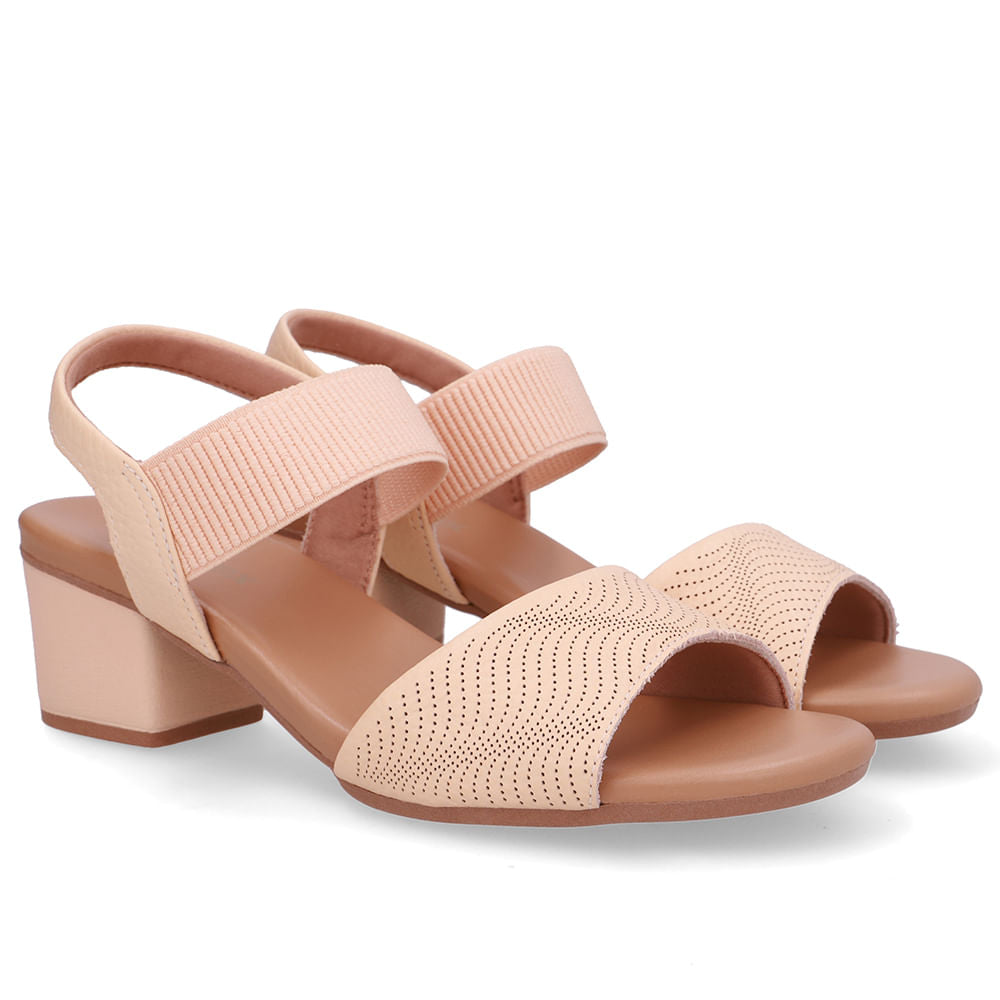 Sandália Salto Bloco Couro Laranja Elástico