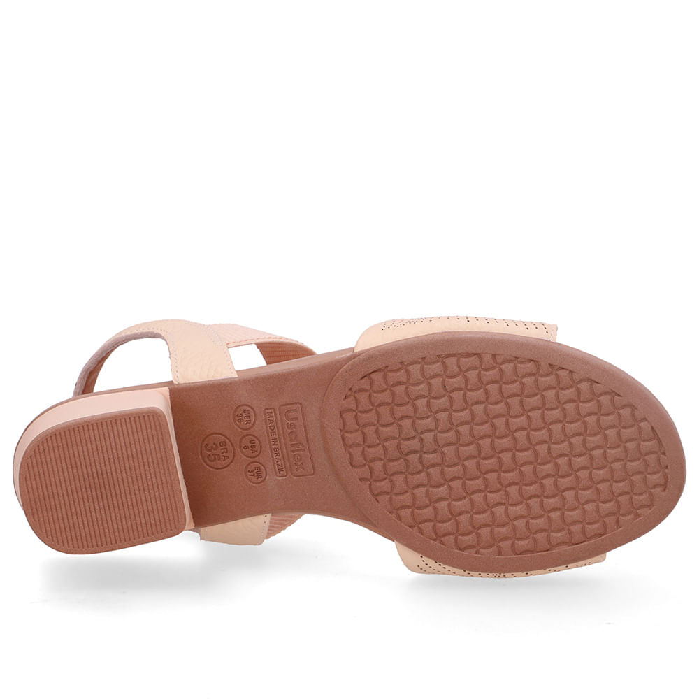 Sandália Salto Bloco Couro Laranja Elástico