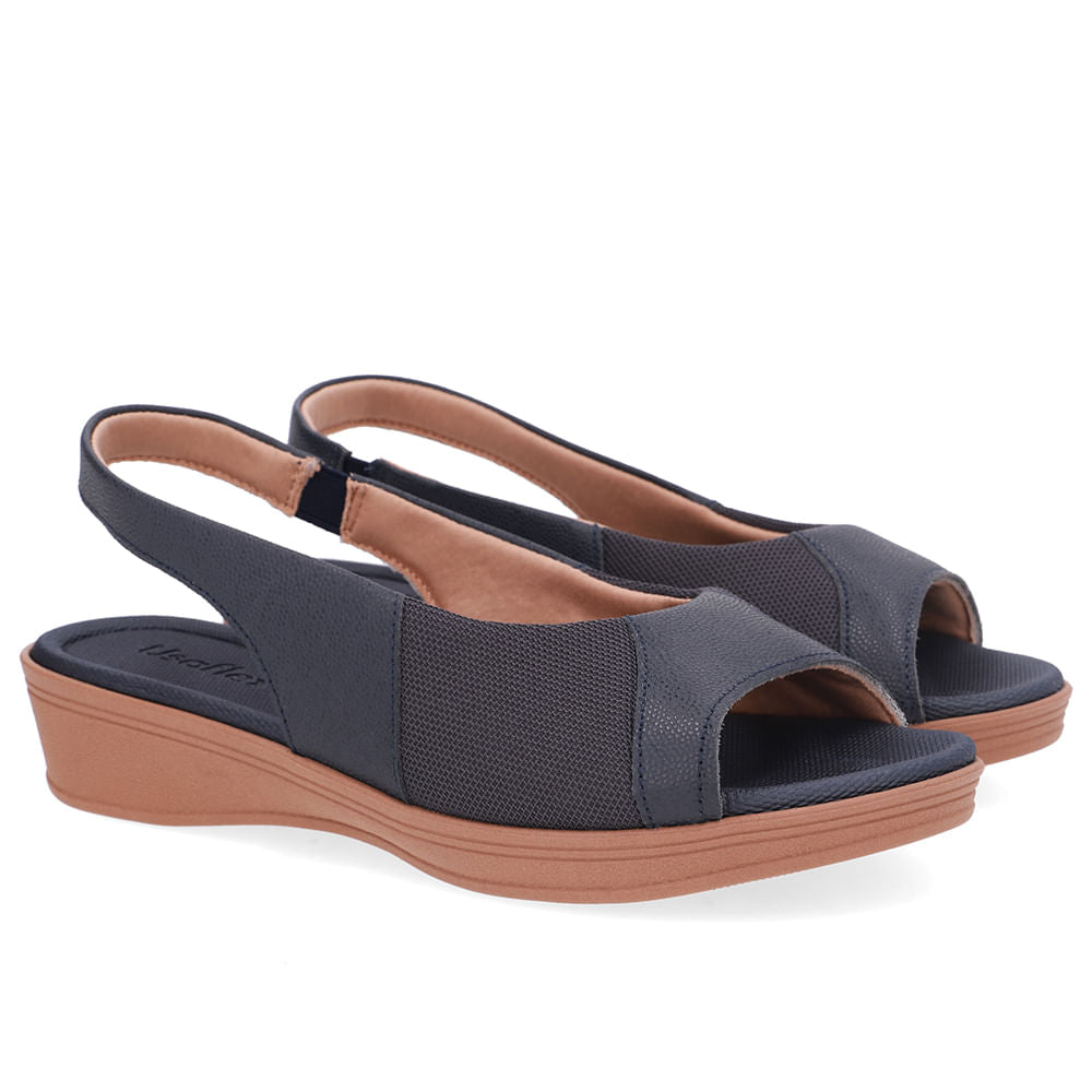 Sandália Azul Couro Lateral Tecido