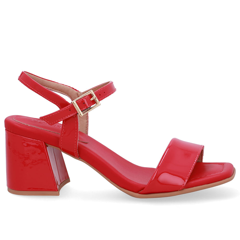 Sandália Salto Bloco Tira Verniz Vermelha