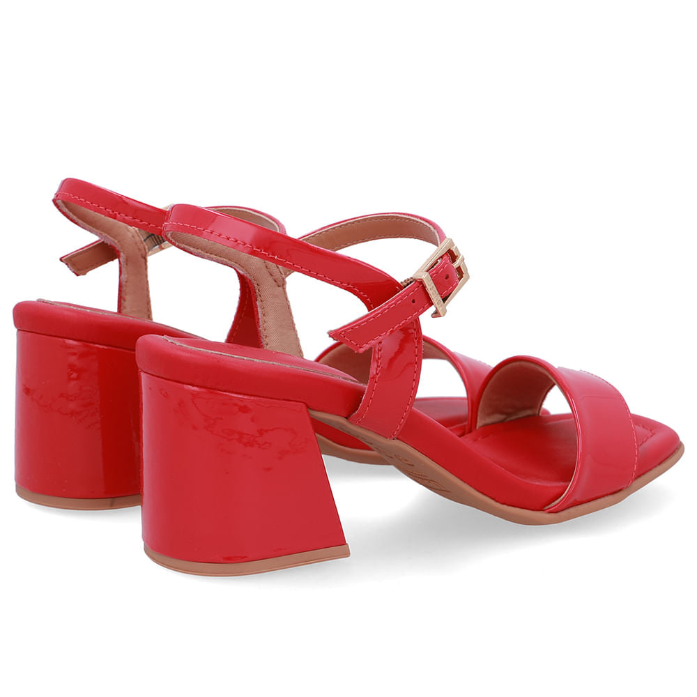 Sandália Salto Bloco Tira Verniz Vermelha