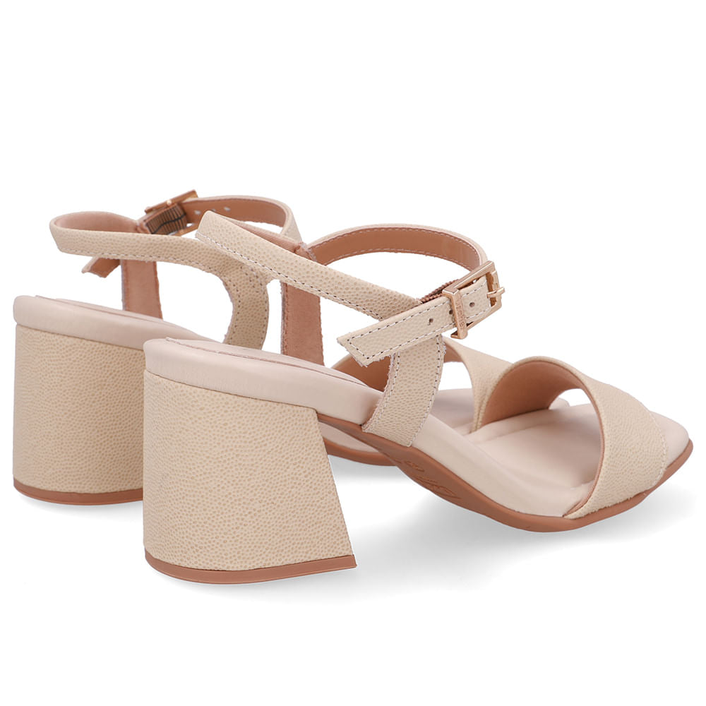 Sandália Salto Bloco Tira Couro Bege