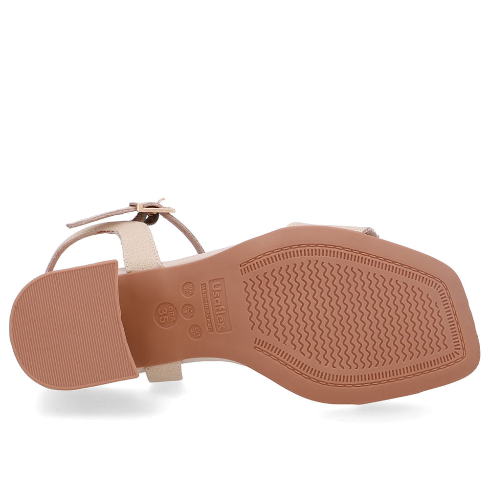 Sandália Salto Bloco Tira Couro Bege