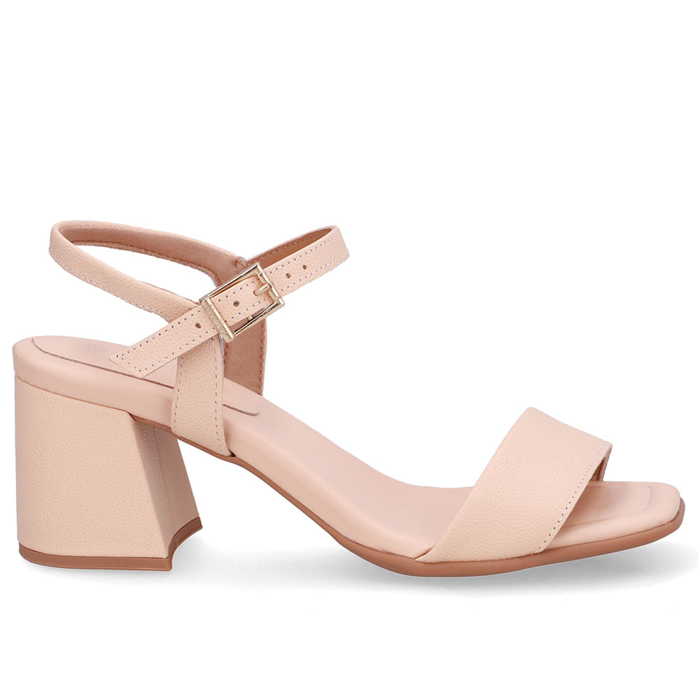 Sandália Salto Bloco Tira Couro Laranja