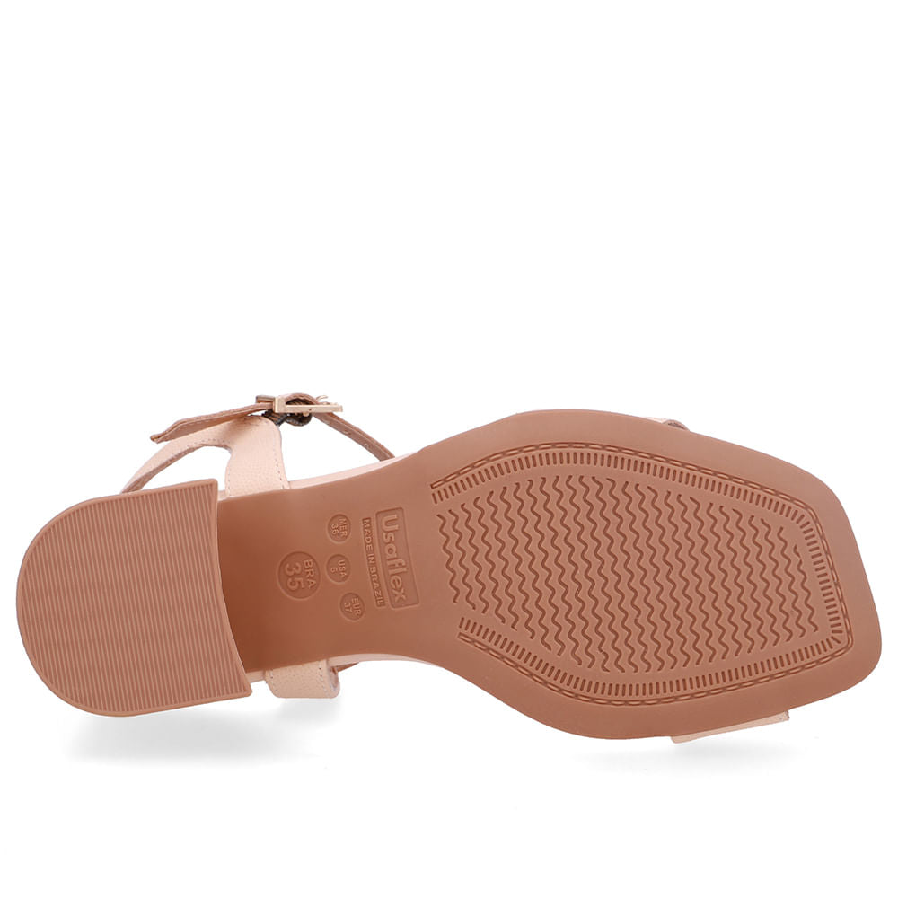 Sandália Salto Bloco Tira Couro Laranja