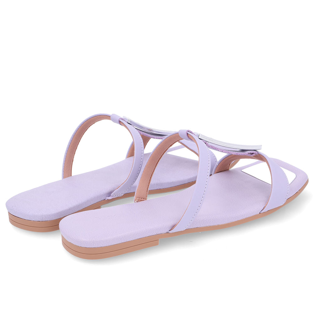 Rasteira Bico Quadrado Couro Lilás