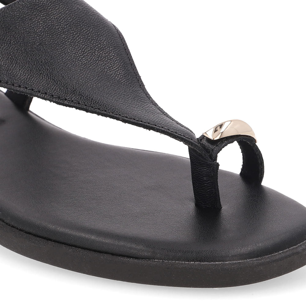 Sandália Rasteira Couro Preta