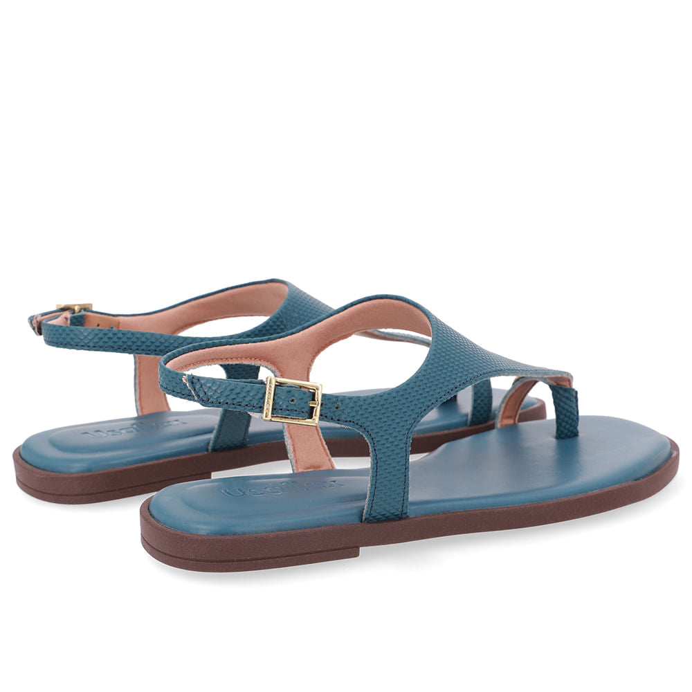 Sandália Rasteira Couro Azul Textura