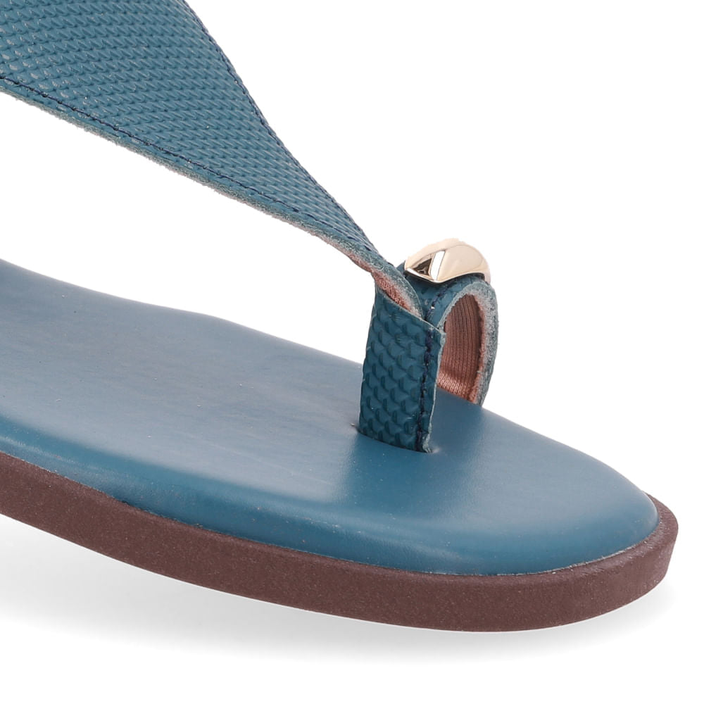 Sandália Rasteira Couro Azul Textura