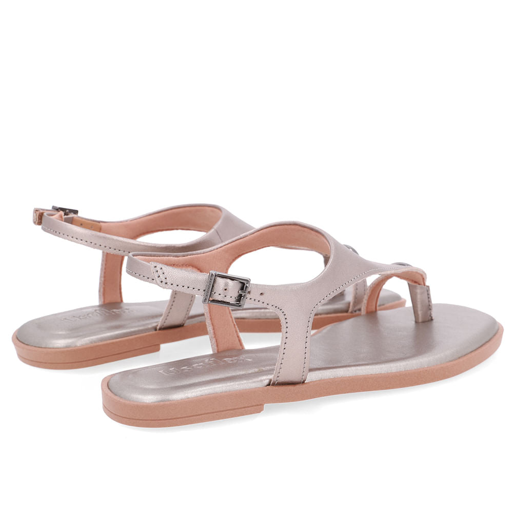 Sandália Rasteira Couro Aço