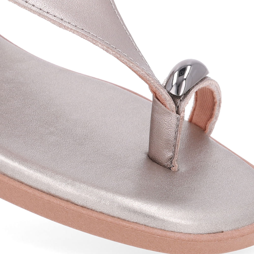 Sandália Rasteira Couro Aço