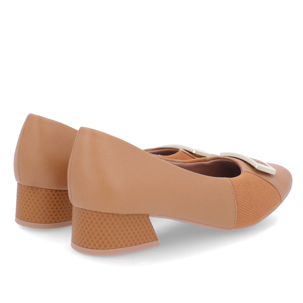 Scarpin Marrom Salto Bloco Couro Lateral Tecido