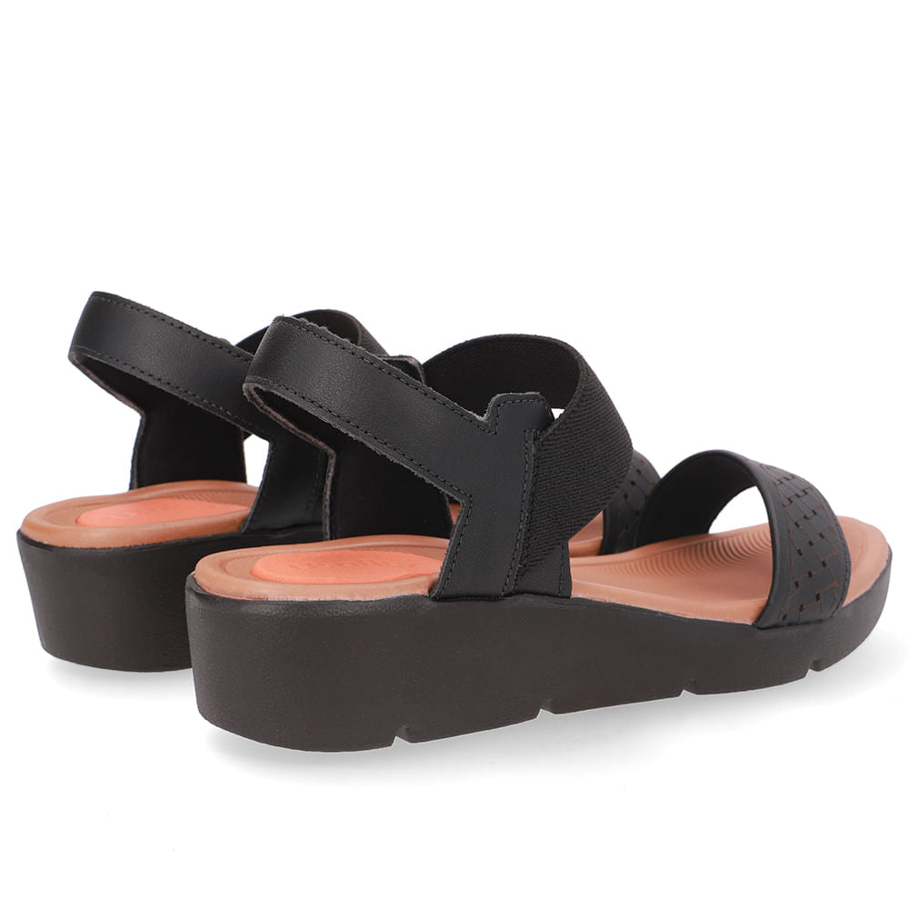 Sandália Plataforma Couro Preta Laser