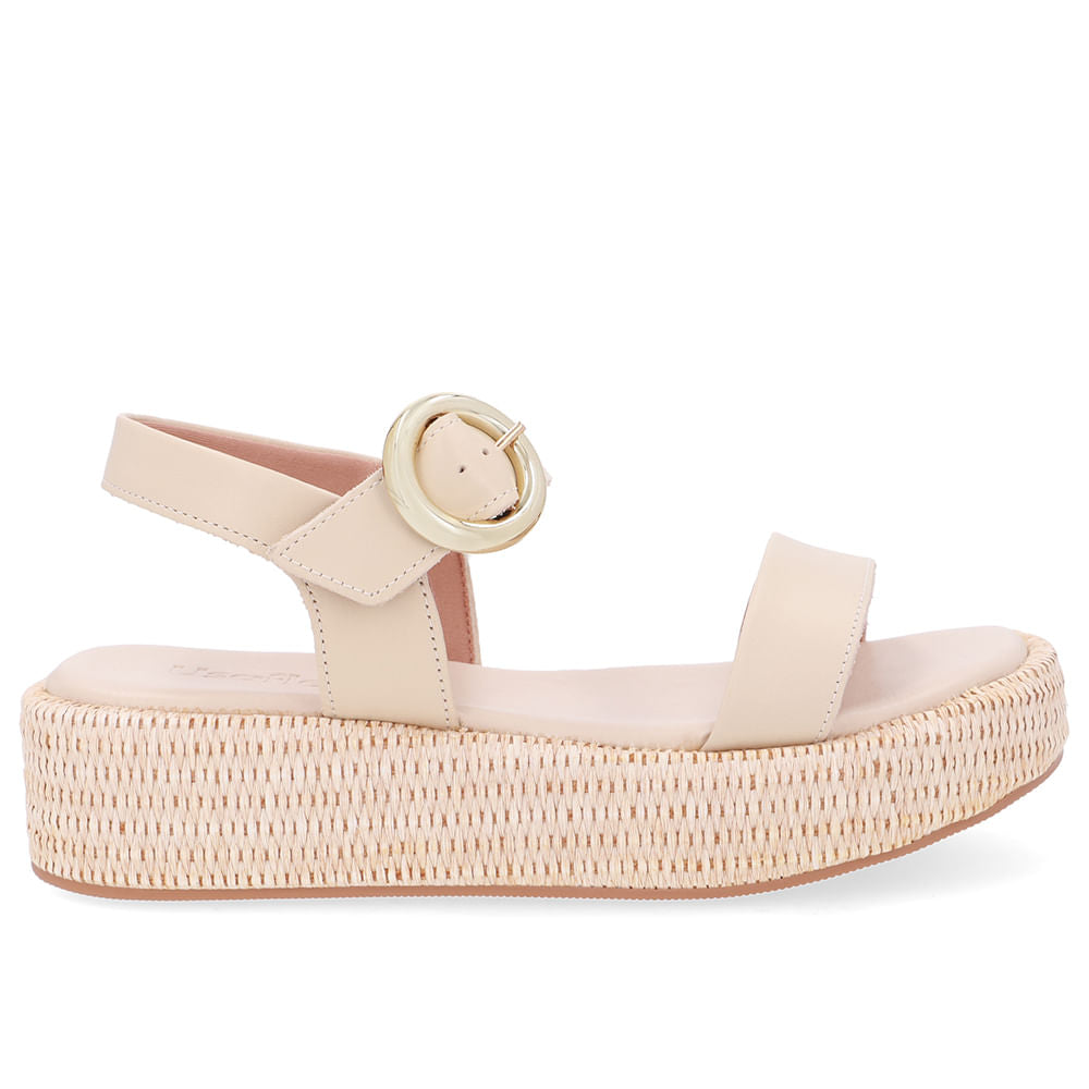 Sandália Plataforma Palha Couro Bege