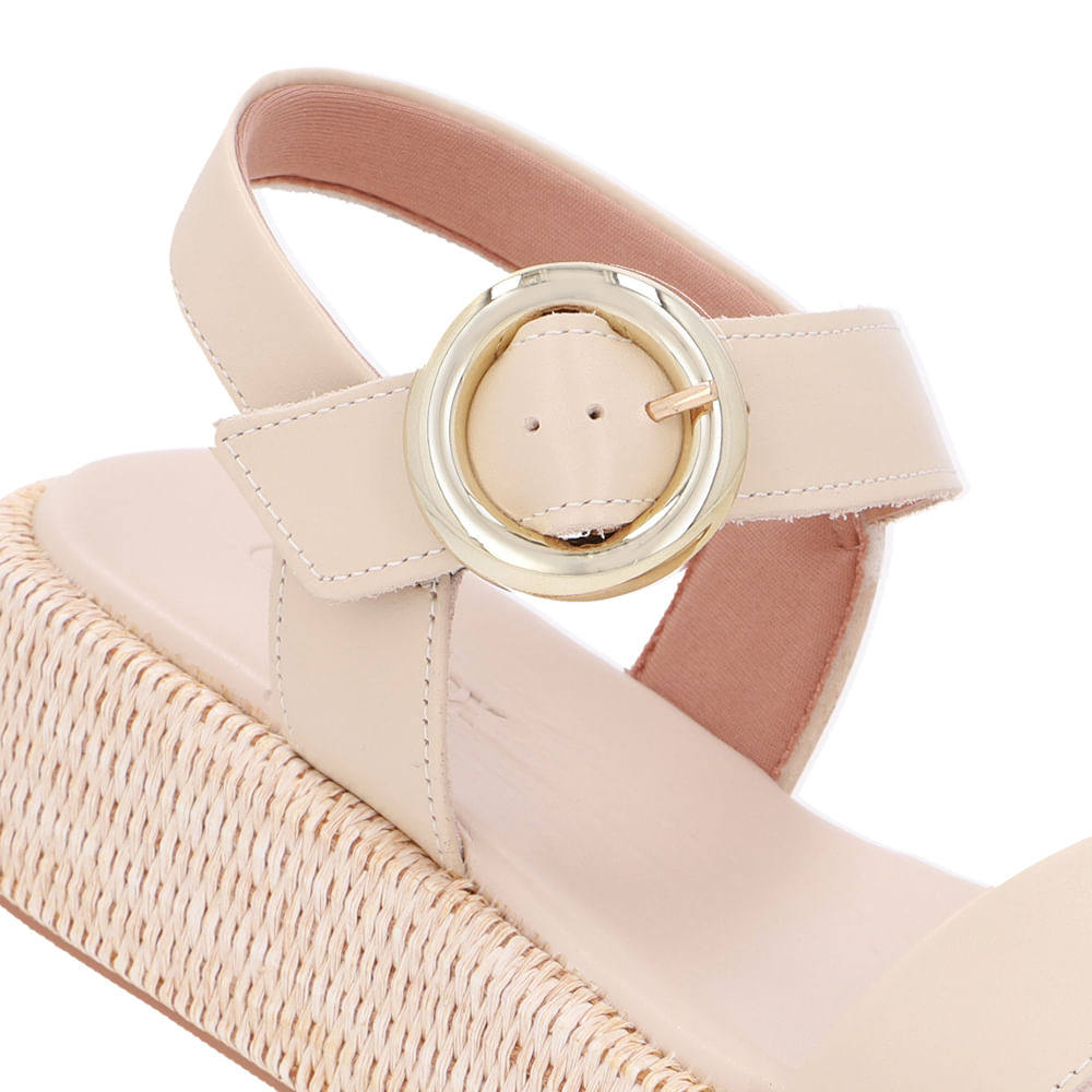 Sandália Plataforma Palha Couro Bege