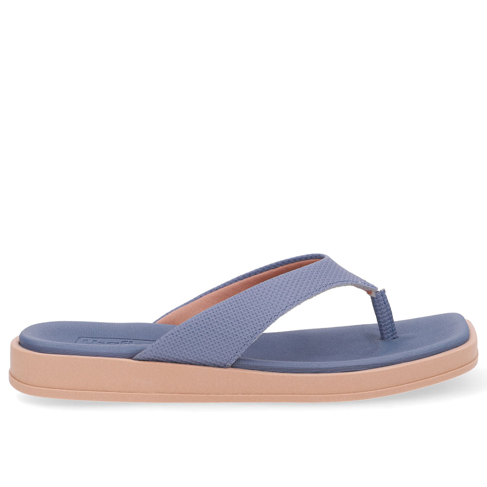 Chinelo Salto Baixo Couro Azul