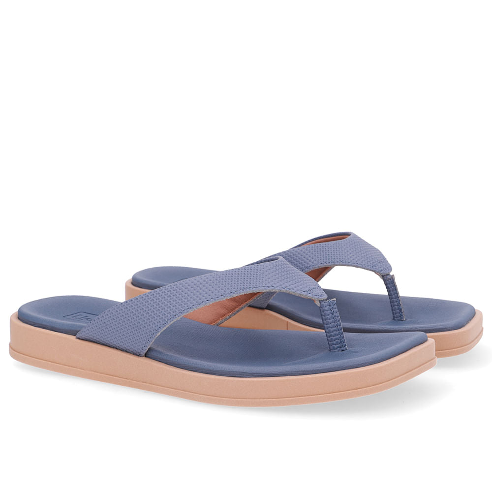 Chinelo Salto Baixo Couro Azul