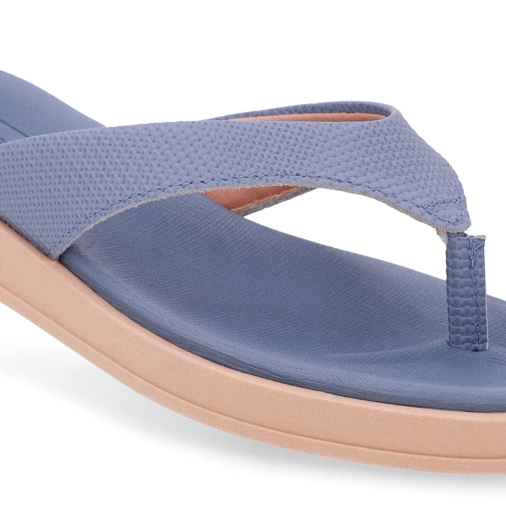Chinelo Salto Baixo Couro Azul