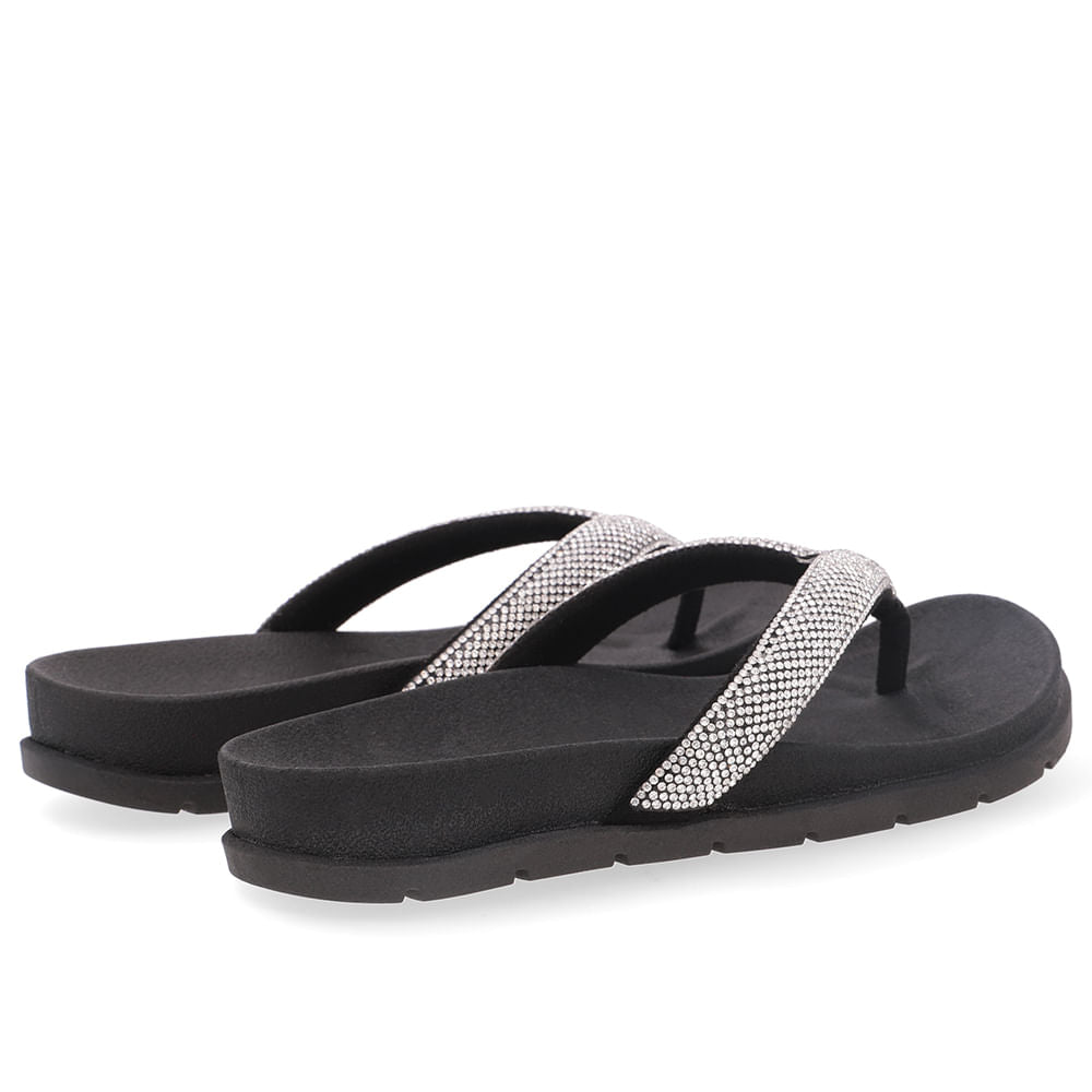 Chinelo Rasteiro Tecido Preto Brilho
