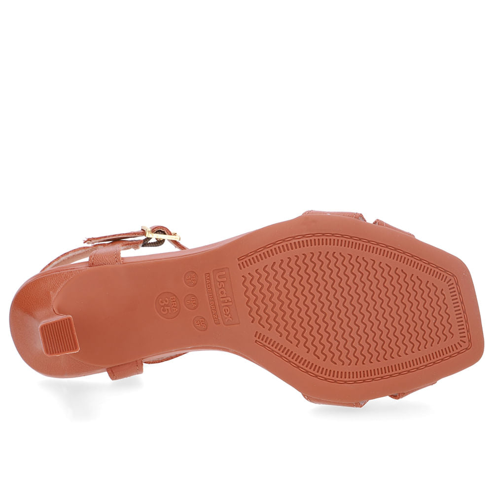 Sandália Salto Fino Couro Marrom Bico Quadrado