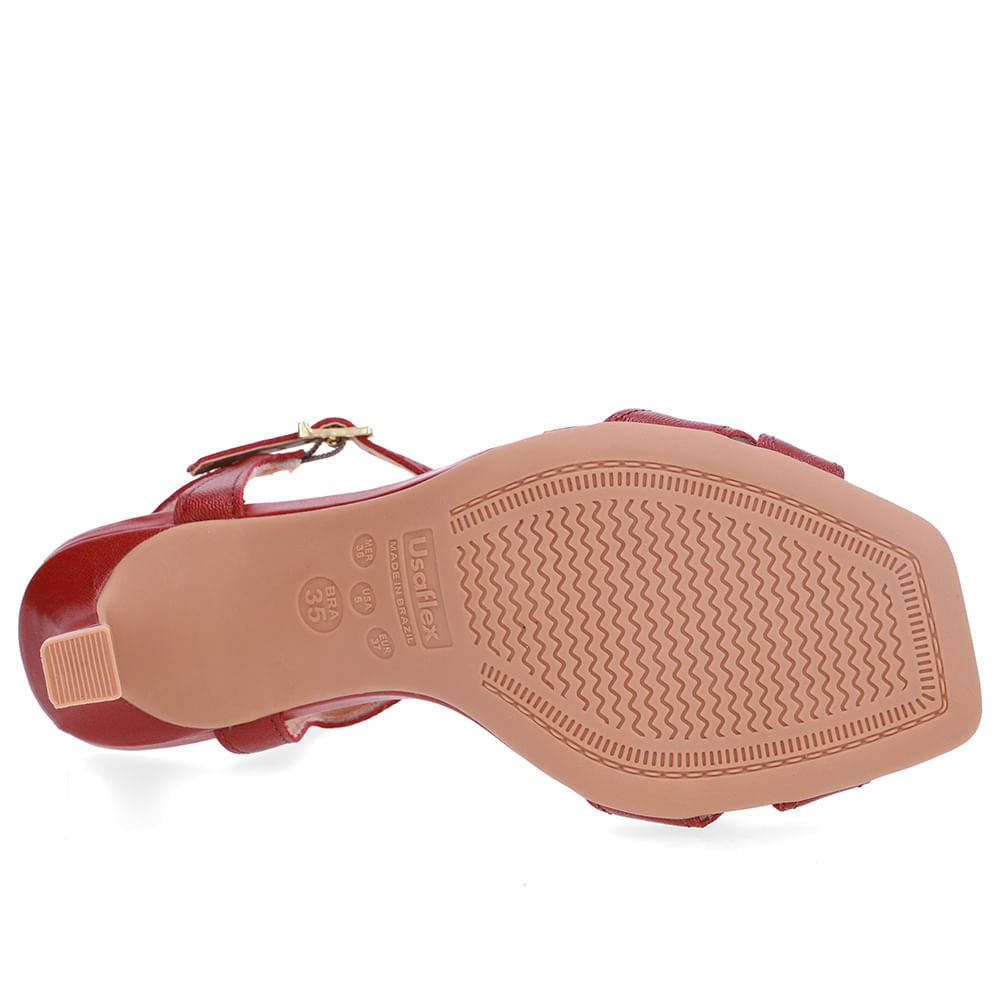 Sandália Salto Fino Couro Vermelha Bico Quadrado