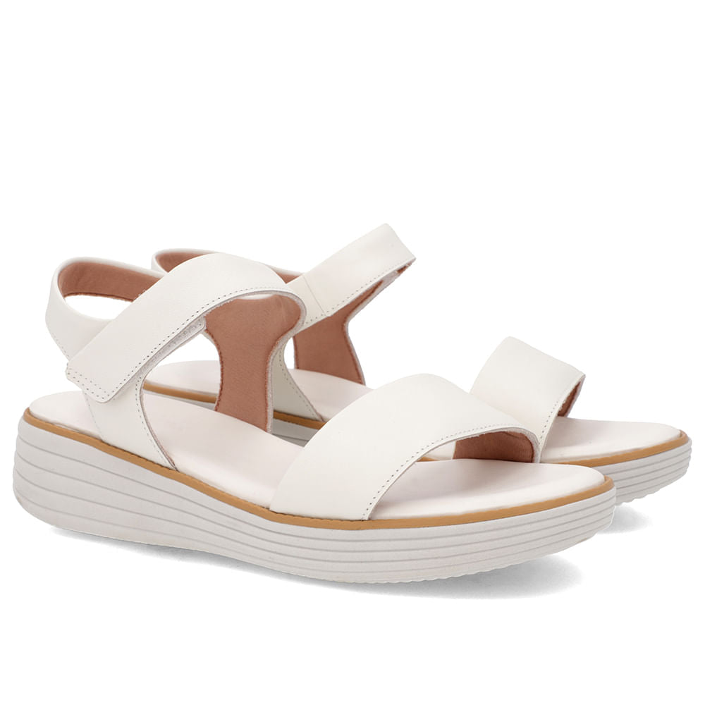 Sandália Casual Couro Branca Marfim Sola Clara