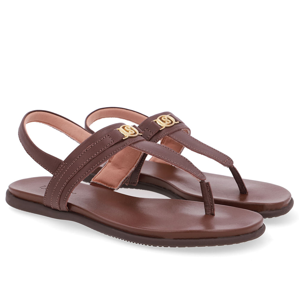 Sandália Rasteira Couro Marrom