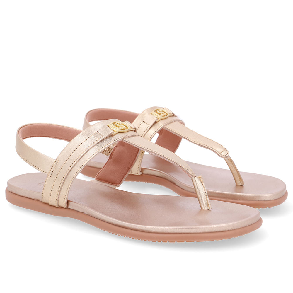 Sandália Rasteira Couro Dourada