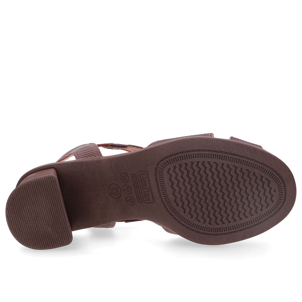 Sandália Salto Bloco Couro Marrom Bico Redondo