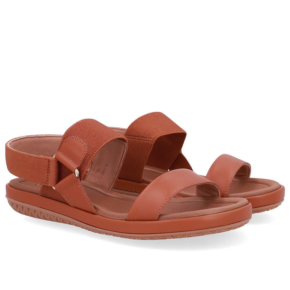 Sandália Baixa Couro Marrom Elástico