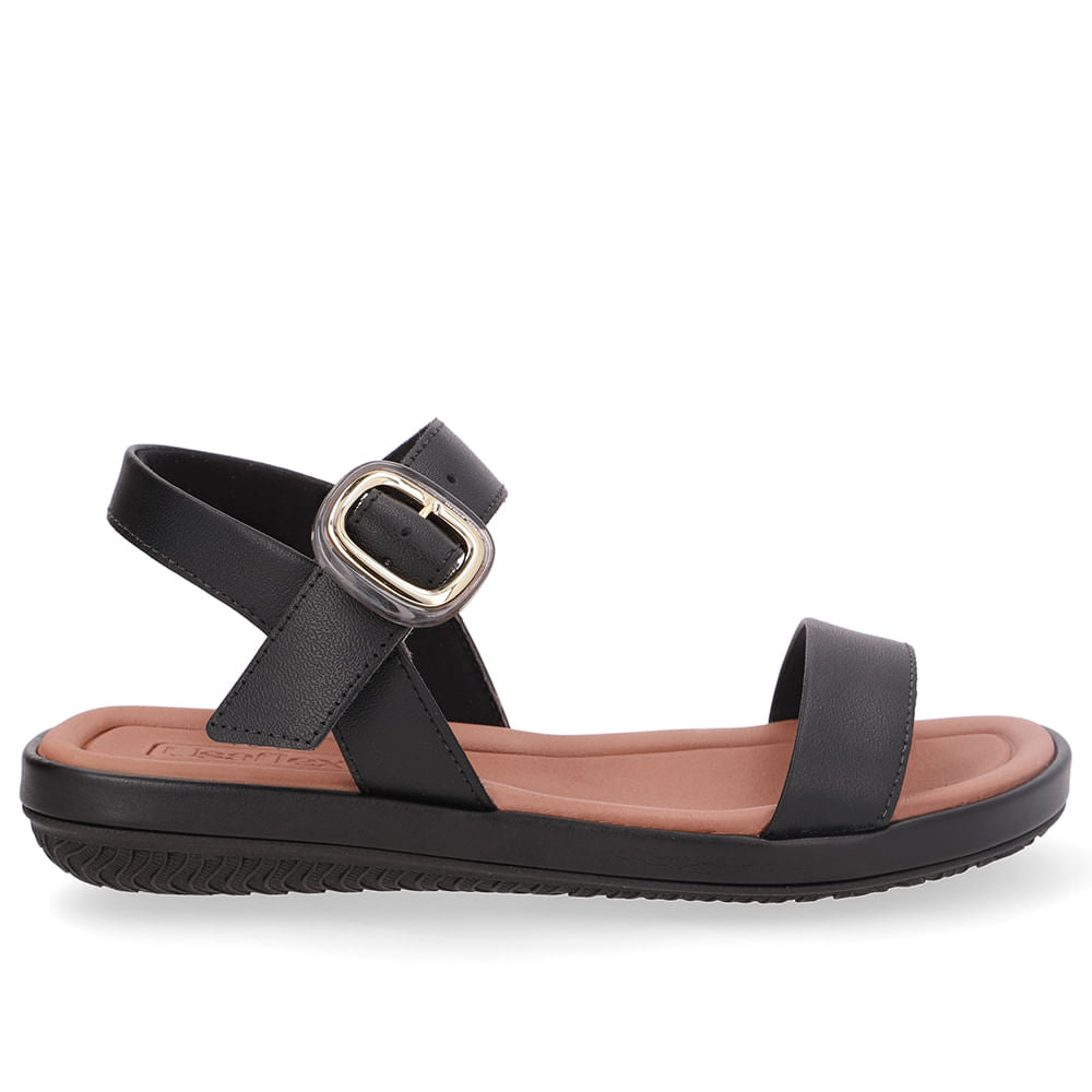 Sandália Baixa Couro Preta Fivela