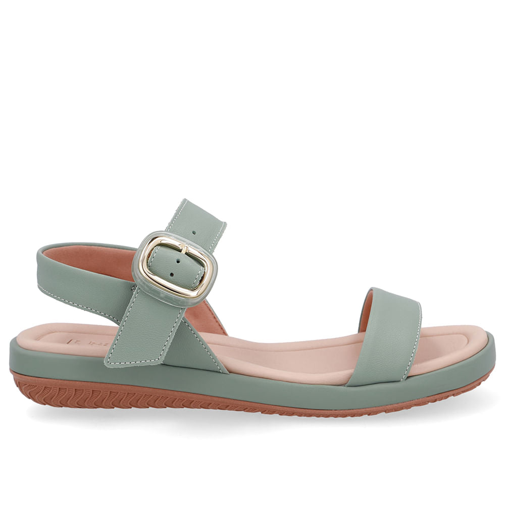 Sandália Baixa Couro Verde Fivela