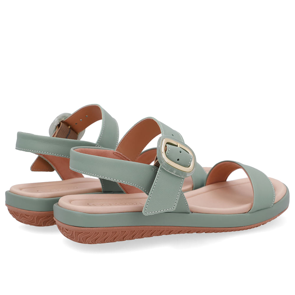 Sandália Baixa Couro Verde Fivela