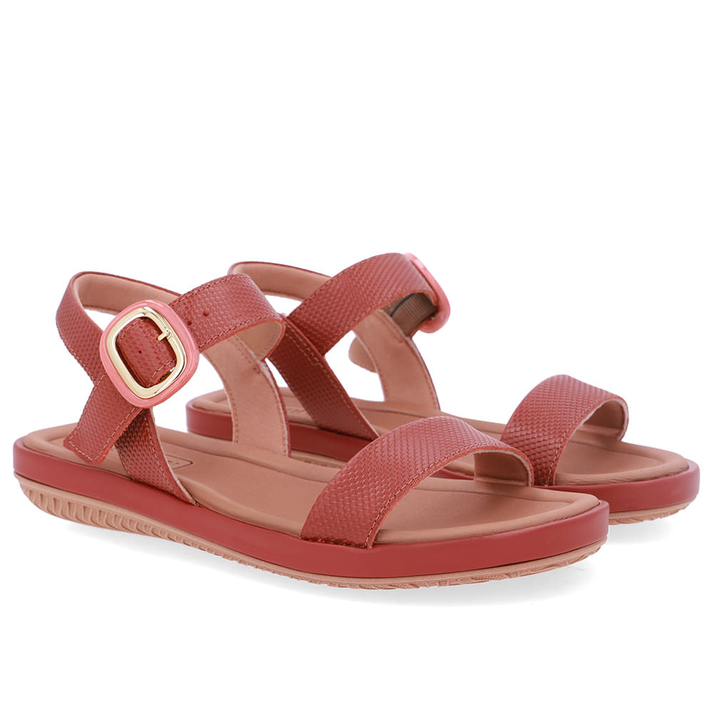 Sandália Baixa Couro Marrom Fivela