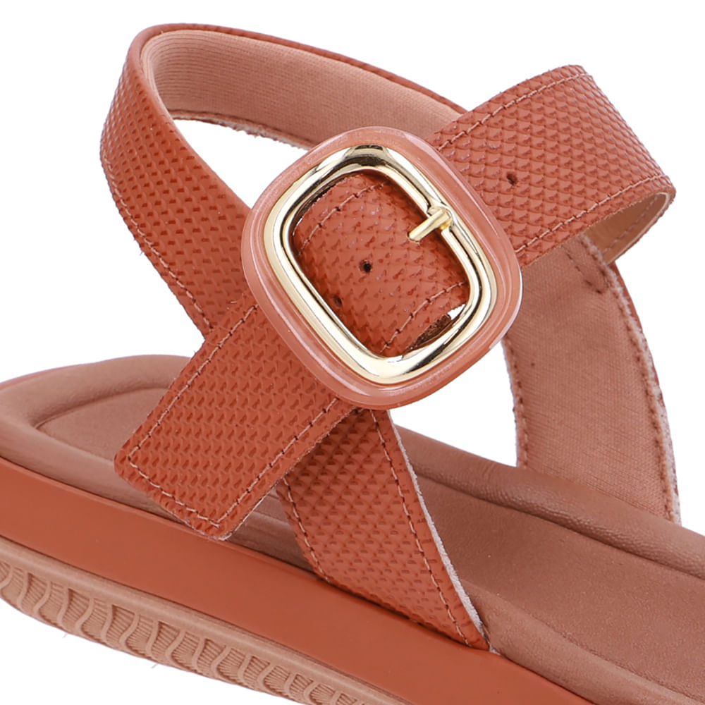 Sandália Baixa Couro Marrom Fivela